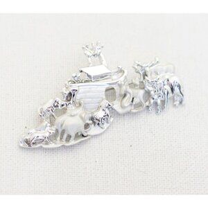 Vintage Silver Tone Noah's Ark Stylish Brooch by AJC - A19